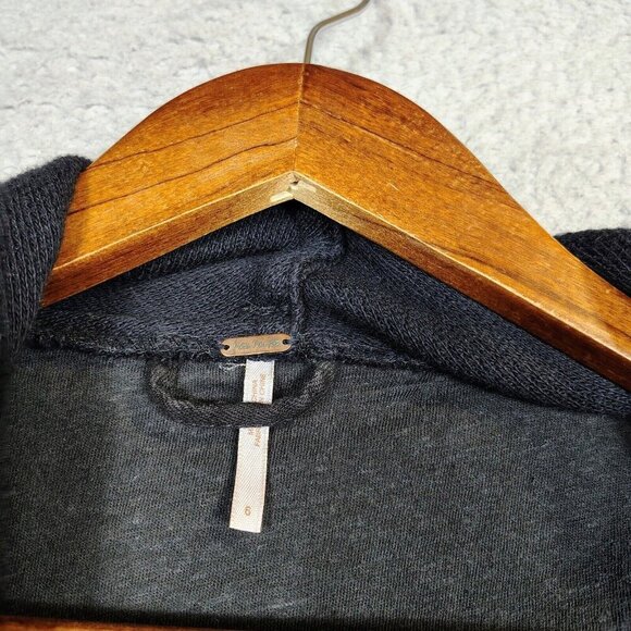 Free People Moto Jacket Women's 6  Black Waxed Denim Drape Front Crop Biker - Picture 5 of 12